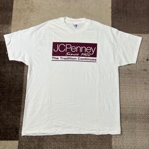 Vintage‎ JC Penney T Shirt Mens XL Hanes Heavyweight White Graphic Single Stitch